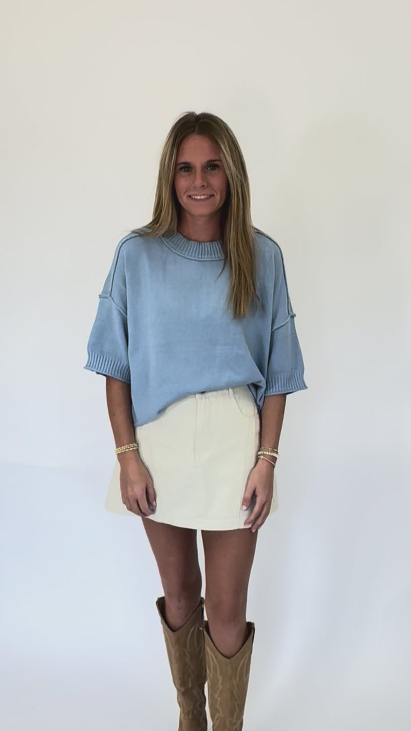 Sky Blue Short Sleeve Sweater Top