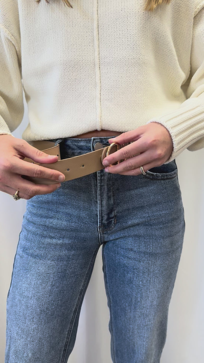 Avery Blush Brown Faux Leather Belt – Classic Gold Buckle Essential