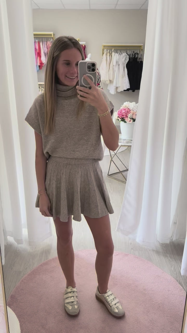 Cozy Taupe Knit Sweater Skirt Set