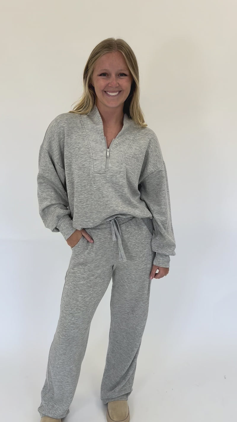 Heather Gray Quarter-Zip Lounge Set