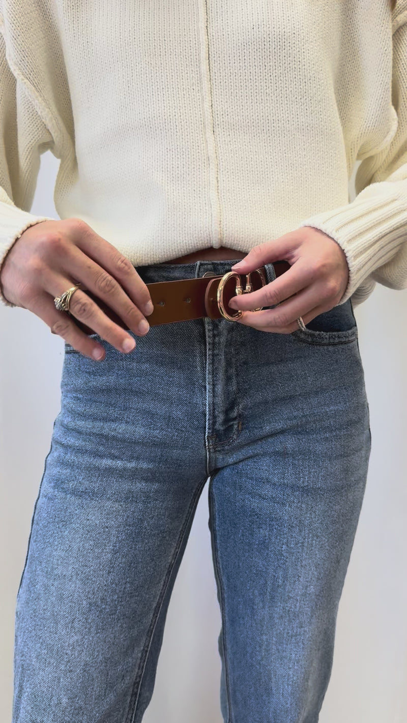 Avery Camel Faux Leather Belt – Classic Gold Buckle Essential