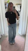 Black Puff Sleeve Textured Top