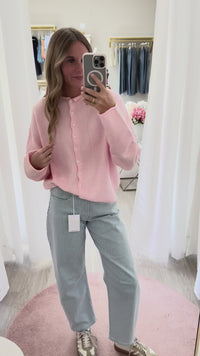 Feminine pink cardigan sweater – Charlotte cozy knit with button front and soft texture
