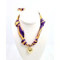 Purple & Gold Scarf Necklace with Heart Charm - Anderson Ave boutique