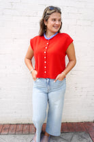 Red Button Front Sweater Vest - Anderson Ave boutique