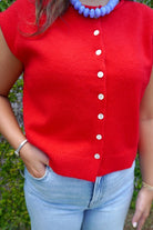 Red Button Front Sweater Vest - Anderson Ave boutique