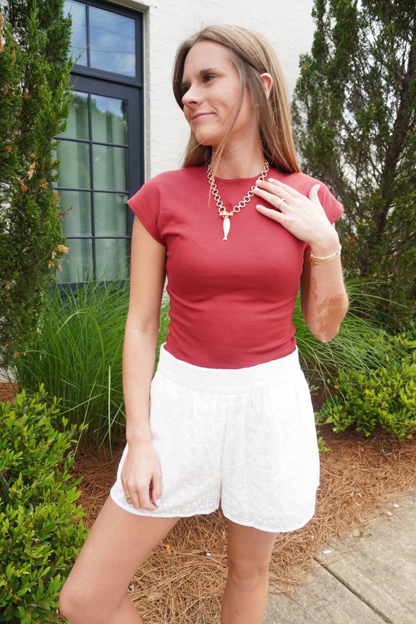 Red Fitted Cropped Cap Sleeve Top - Anderson Ave boutique