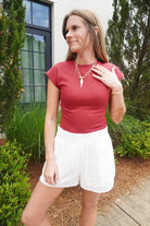 Red Fitted Cropped Cap Sleeve Top - Anderson Ave boutique