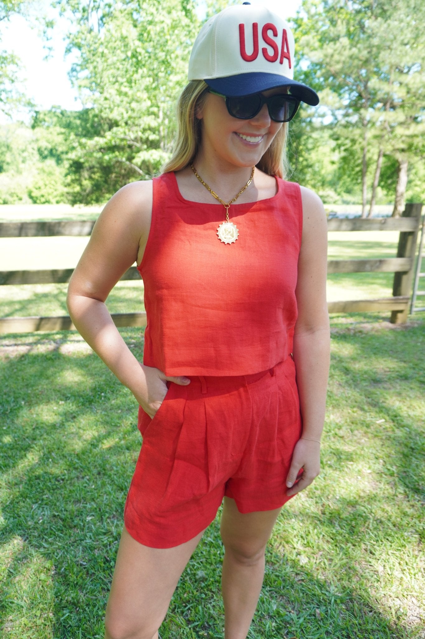 Red Linen Crop Tank Top - Anderson Ave boutique