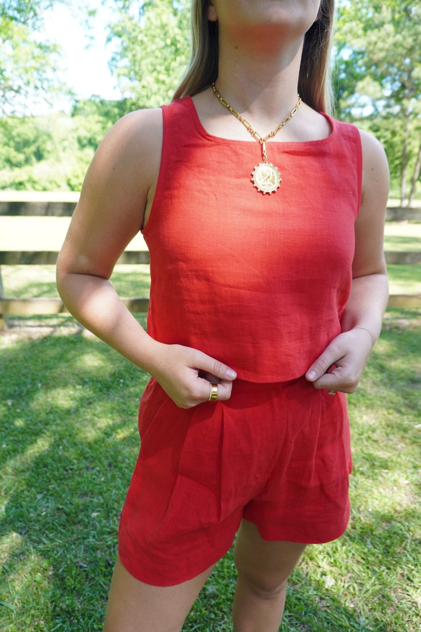 Red Linen Crop Tank Top - Anderson Ave boutique