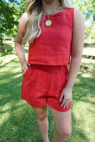 Red Linen Pocket Shorts - Anderson Ave boutique