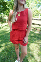 Red Linen Pocket Shorts - Anderson Ave boutique