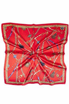 Red Victorian Tassel & Equestrian Belt Print Silk Square Scarf - Anderson Ave boutique