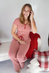 Redberry Ribbed Stripe Henley Top - Red/White - Anderson Ave boutique
