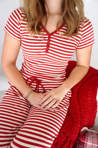 Redberry Ribbed Stripe Henley Top - Red/White - Anderson Ave boutique