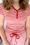 Redberry Ribbed Stripe Henley Top - Red/White - Anderson Ave boutique
