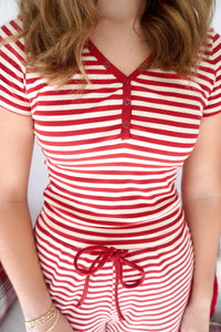Redberry Ribbed Stripe Henley Top - Red/White - Anderson Ave boutique
