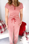 Redberry Ribbed Stripe Lounge Pants - Red /White - Anderson Ave boutique