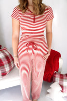 Redberry Ribbed Stripe Lounge Pants - Red /White - Anderson Ave boutique