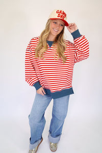 Riley Red and White Stripe Crewneck Pullover Top - Anderson Ave boutique