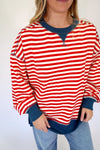 Riley Red and White Stripe Crewneck Pullover Top - Anderson Ave boutique