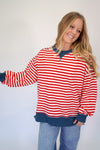 Riley Red and White Stripe Crewneck Pullover Top - Anderson Ave boutique