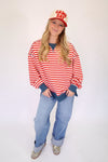 Riley Red and White Stripe Crewneck Pullover Top - Anderson Ave boutique