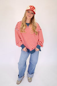 Riley Red and White Stripe Crewneck Pullover Top - Anderson Ave boutique