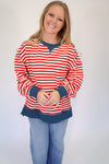 Riley Red and White Stripe Crewneck Pullover Top - Anderson Ave boutique