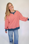 Riley Red and White Stripe Crewneck Pullover Top - Anderson Ave boutique