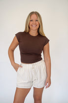 Riviera Taupe High - Rise Striped Drawstring Shorts - Anderson Ave boutique
