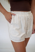 Riviera Taupe High - Rise Striped Drawstring Shorts - Anderson Ave boutique