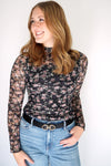 Rosalie Sheer Floral Mock Neck Long Sleeve Top - Anderson Ave boutique