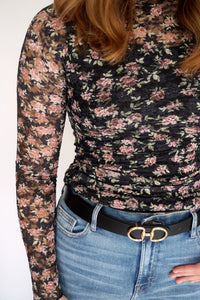 Rosalie Sheer Floral Mock Neck Long Sleeve Top - Anderson Ave boutique