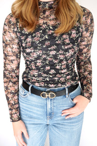 Rosalie Sheer Floral Mock Neck Long Sleeve Top - Anderson Ave boutique