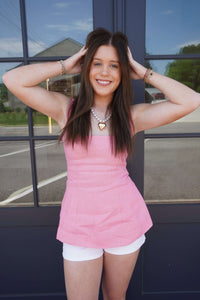 Rosé All Day Linen Peplum Top - Anderson Ave boutique