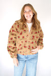 Rosie Floral Sherpa Zip - Up Jacket – Tan & Red - Anderson Ave boutique