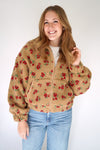 Rosie Floral Sherpa Zip - Up Jacket – Tan & Red - Anderson Ave boutique