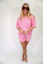 Rosie Ribbed Oversized Tee & Shorts Lounge Set – Bubblegum Pink - Anderson Ave boutique
