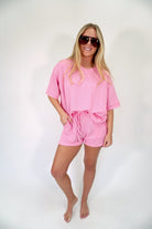 Rosie Ribbed Oversized Tee & Shorts Lounge Set – Bubblegum Pink - Anderson Ave boutique