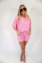 Rosie Ribbed Oversized Tee & Shorts Lounge Set – Bubblegum Pink - Anderson Ave boutique