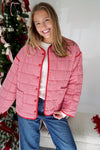 Ruby Gingham Quilted Puff Jacket with Pockets – Red - Anderson Ave boutique