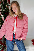 Ruby Gingham Quilted Puff Jacket with Pockets – Red - Anderson Ave boutique