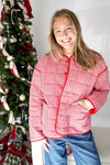 Ruby Gingham Quilted Puff Jacket with Pockets – Red - Anderson Ave boutique