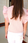 Ruffle Sleeve Knit Top – Pink Striped - Anderson Ave boutique