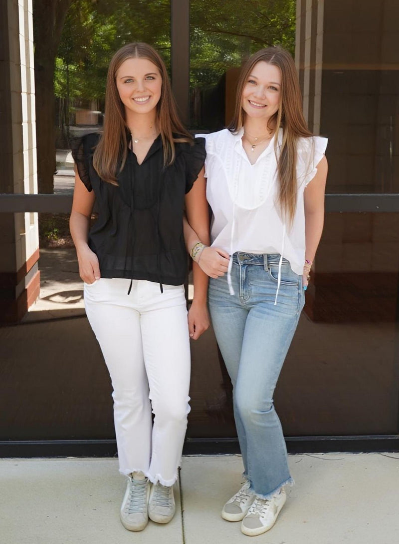 Ruffle Tie - Neck Blouse - White - Anderson Ave boutique