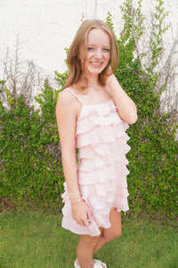 Ruffle Tiered Mini Dress – Light Pink - Anderson Ave boutique