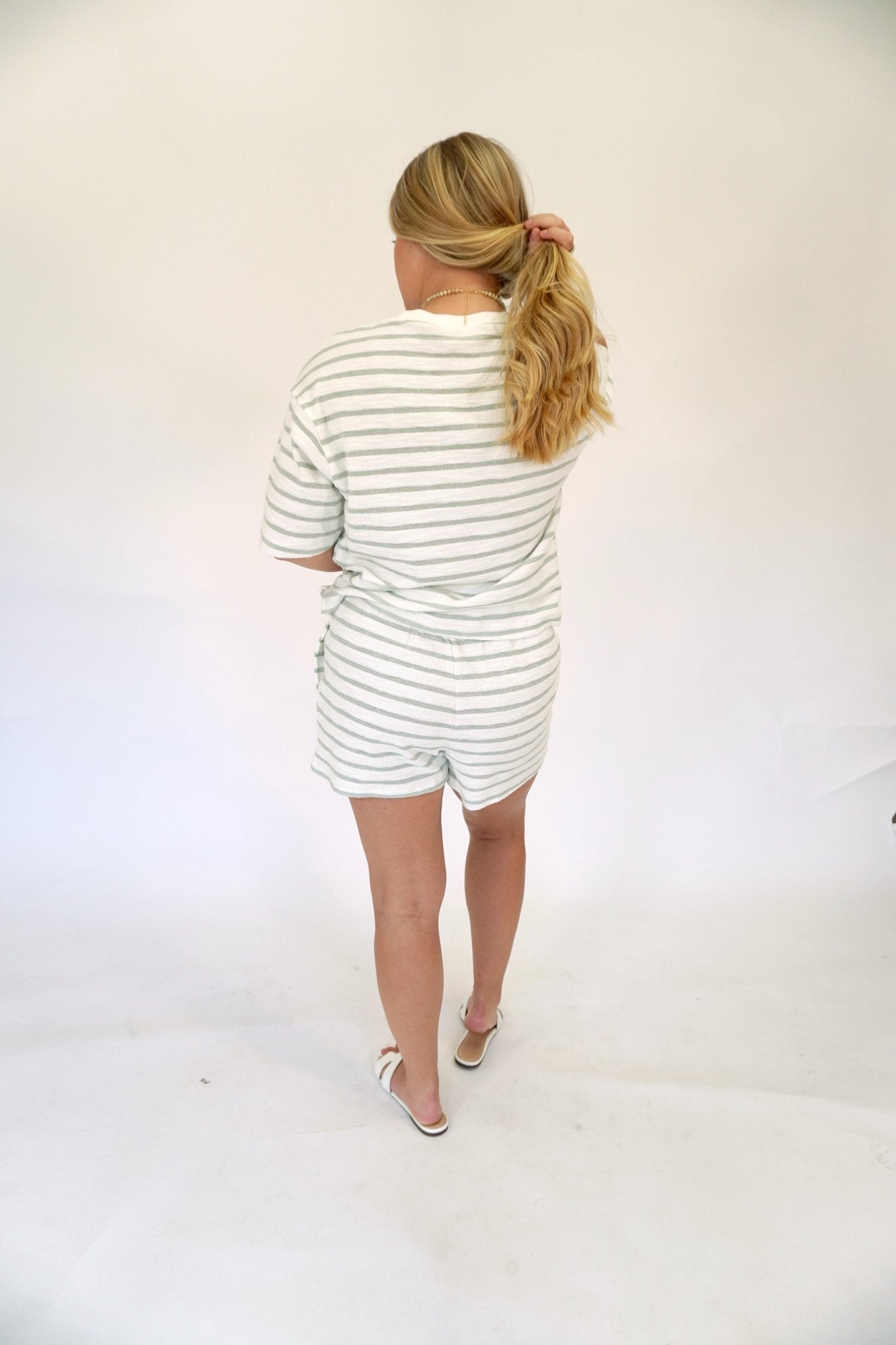 Sage & Cream Striped Terry Cloth Two - Piece Set - Anderson Ave boutique