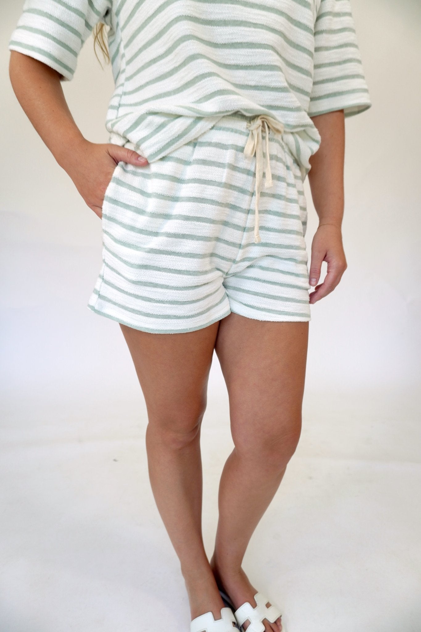 Sage & Cream Striped Terry Cloth Two - Piece Set - Anderson Ave boutique