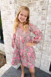 Sage & Pink Floral Long Sleeve Button - Front Tiered Tween Dress – Fall Boutique Style - Anderson Ave boutique